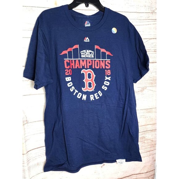 Majestic 2018 World Series Champions Boston Red Sox T-Shirt - Large 100% Cotton - Picture 12 of 12